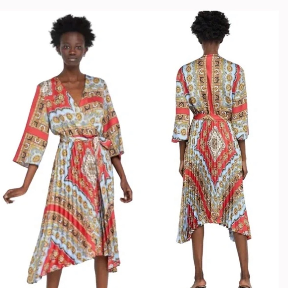 ZARA MULTICOLOURED RED PRINTED DRESS size small